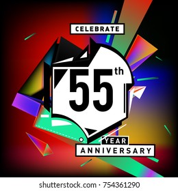 55th years anniversary card with colorful background.Fifty five years birthday logo on geometric colorful background.