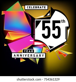 55th years anniversary card with colorful background.Fifty five years birthday logo on geometric colorful background.