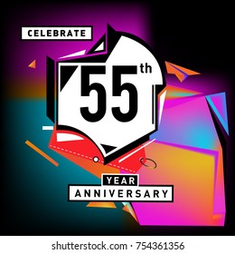 55th years anniversary card with colorful background.Fifty five years birthday logo on geometric colorful background.