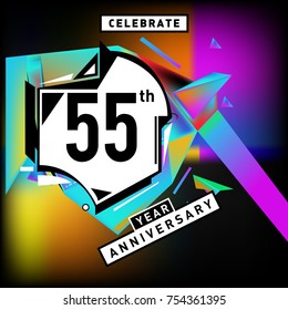 55th years anniversary card with colorful background.Fifty five years birthday logo on geometric colorful background.