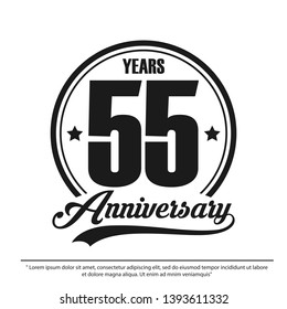 55th years anniversary celebration emblem logo label, black and white stamp isolated, vector illustration template design for celebration greeting card and invitation card