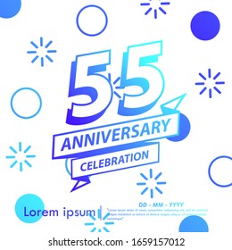55th years anniversary celebration emblem. blue gradient anniversary logo with ribbon on Memphis style background, vector illustration template design for web, flyers, greeting card & invitation card