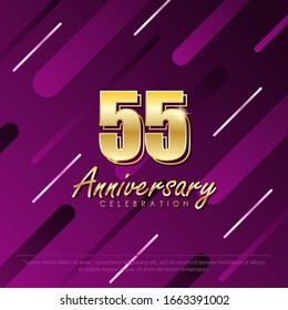 55th years anniversary celebration emblem. anniversary elegance golden logo on gradient geometric shape background, vector illustration template design for web, flyers, greeting card & invitation card