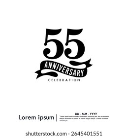 55th years anniversary celebration emblem. congratulations anniversary logo isolated with ribbon on white background. vector illustration template design for web, flyers, poster, greeting card