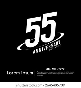 55th years anniversary celebration emblem. congratulations anniversary logo isolated with oval ring. black and white tone. vector illustration template design for web, flyers, poster, greeting card