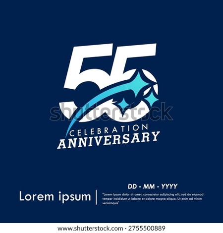 55th years anniversary celebration emblem. anniversary logo with sparkle stars on blue background. vector illustration template design for web banner