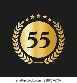 55th Years Anniversary Celebration Icon Vector Logo Design Template With Golden Concept