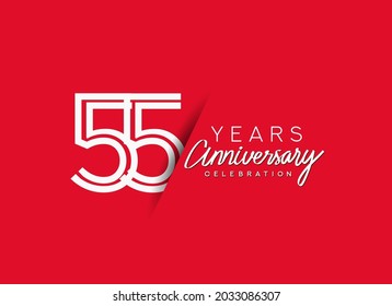 55th Years Anniversary celebration logo, flat design isolated on red background.