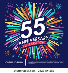 55th years anniversary celebration logo isolated with ribbon, stars and fireworks sparkle twinkle. vector illustration template design for web, flyers, poster, invitation card or greeting card