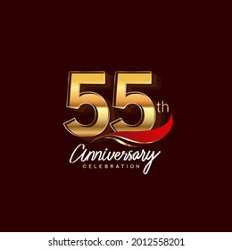 55th years anniversary celebration logotype. Anniversary logo with red feather and golden color isolated on elegant background, vector design for celebration, invitation card, and greeting card