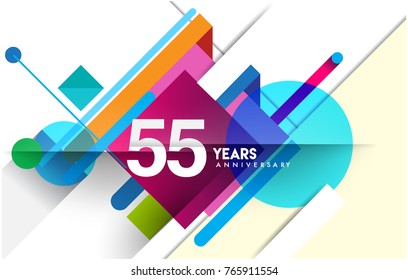 55th years anniversary logo, vector design birthday celebration with colorful geometric isolated on white background.