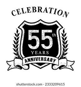 55th years anniversary logo vintage style black and white. Vector illustration.