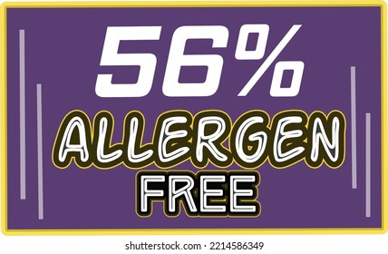 56% Allergen percentage Free rectangular sign label vector art illustration with fantastic looking font and purple color