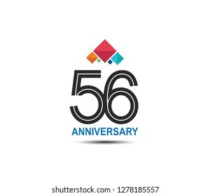 56 anniversary with colorful crown isolated on white background