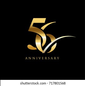 56 anniversary elegance gold logo. linked number with swoosh