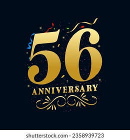 56 Anniversary luxurious Golden color 56 Years Anniversary Celebration Logo Design Template