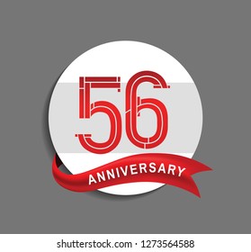56 anniversary with white circle and red ribbon for celebration event
