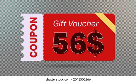 56$ coupon promotion sale for website, internet ads, social media. Big sale and super sale coupon code $56 discount gift voucher with coupon vector illustration summer offer ends weekend holiday