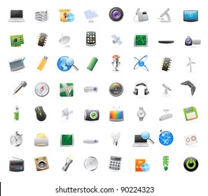 56 detailed vector icons for technology and devices.