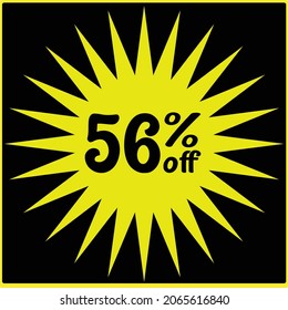 56% de descuento fuera de casa, Viernes Negro, descuentos en viernes negro, números con descuentos en tiendas y tiendas, icono amarillo y fondo negro