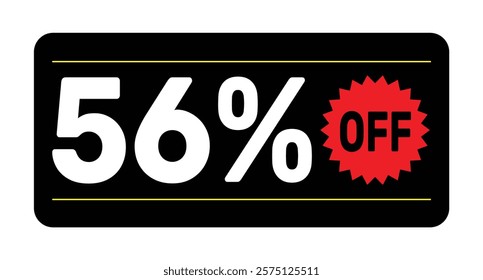 56% discount tag. icon vector Black, white and rad rectangular shape