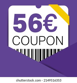 56 Euro Coupon promotion sale for a website, internet ads, social media gift 56 off discount voucher. Big sale and super sale coupon discount. Price Tag Mega Coupon discount with vector illustration.