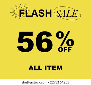 56% Flash sale Special Offer vector art illustration on yellow background. Eps 10