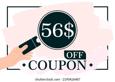 56$ Gift Voucher illustration. 56$ Coupon promotion sale for a website, internet ads, social media. Big sale and super sale coupon discount. Price Tag Mega Coupon discount vector illustration. eps10