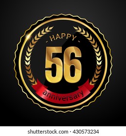 56 golden anniversary logo with red ribbon, low poly design number