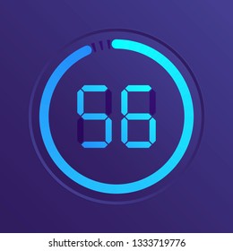 The 56 minutes, stopwatch vector icon, digital timer. Vector digital count down circle board with circle time pie diagram. Watch outline style design, designed for web and app.