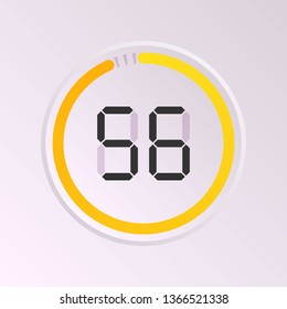The 56 minutes, stopwatch vector icon, digital timer. Vector digital count down circle board with circle time pie diagram. Watch outline style design, designed for web and app.