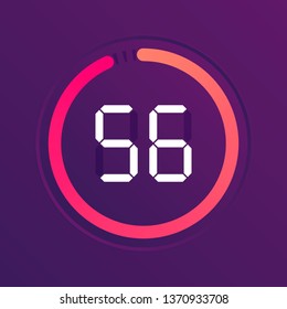The 56 minutes, stopwatch vector icon, digital timer. Vector digital count down circle board with circle time pie diagram. Watch outline style design, designed for web and app.