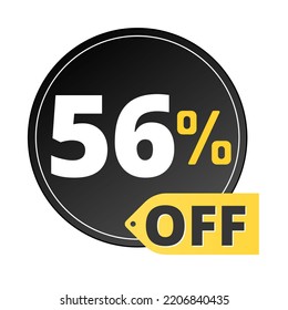 56% off limited special offer. Discount banner in red and yellow circular balloon, super discount