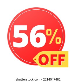 56% de la oferta especial limitada. Banner de descuento en globo circular rojo y amarillo, super descuento.