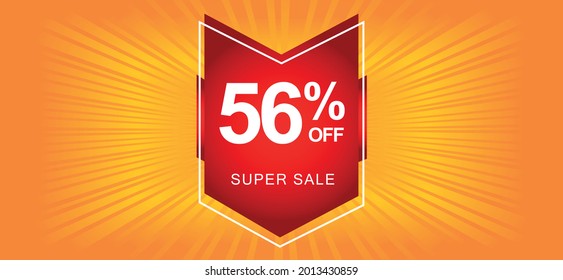 56% off. Orange banner with fifty-six percent discount on a red balloon for mega offers.