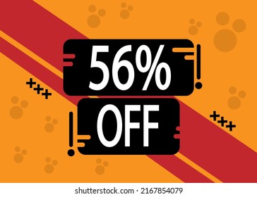 56% off for special sale, red and black squares with yellow background.