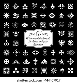 56 Ornamental elements for design and page decoration - Isolated On Black Background