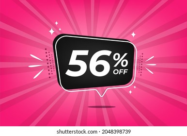 56 percent discount. Pink banner with floating balloon for promotions and offers.