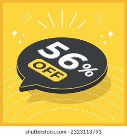 56 por ciento de descuento. Globo flotante 3D con promoción de ventas en fondo amarillo