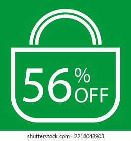 56 percent off. Green banner with shopping bag illustration.