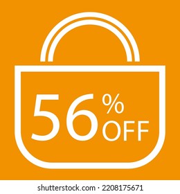 56 percent off. Orange banner with shopping bag illustration.