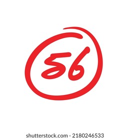 56 points test score, red color illustration isolated on white background