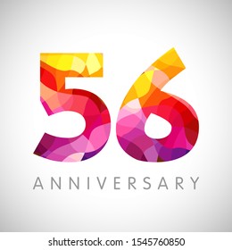 56 th anniversary numbers. 56 years old yellow coloured logotype. Age congrats, congratulation idea. Isolated abstract graphic design template. Creative 5, 6 3D digits. Up to 56% percent off discount.