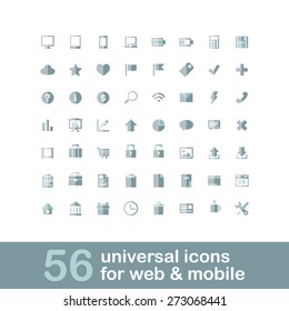 56 universal icons for web and mobile. Flat design.