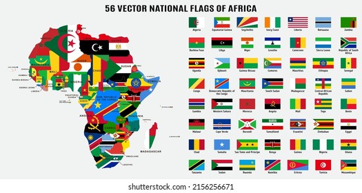 56 Vector national flags and map of Africa