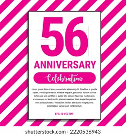 56 Year Anniversary Celebration Design, on Pink Stripe Background Vector Illustration. Eps10 Vector