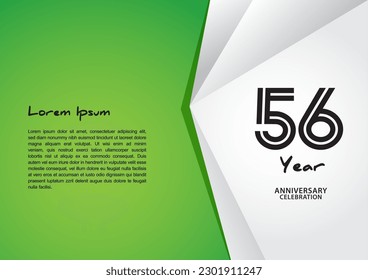 56 year anniversary celebration logotype on green background for poster, banner, leaflet, flyer, brochure, web, invitations or greeting card, 56 number design, 56th Birthday invitation 