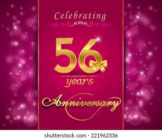 56 year anniversary celebration sparkling card, 56th anniversary vibrant background - vector eps10