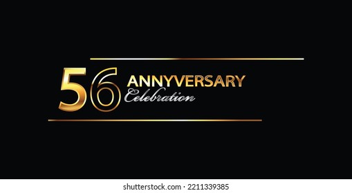 56 Year Anniversary celebration Vector Design. 56th Anniversary celebration. Gold Luxury Banner of 56th Anniversary celebration. Fifty-sixth celebration card. Vector anniversary