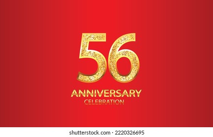 56 Year Anniversary celebration Vector Design with red background and glitter. 56th Anniversary celebration. Gold Luxury Banner of 56th Anniversary. vector illustration